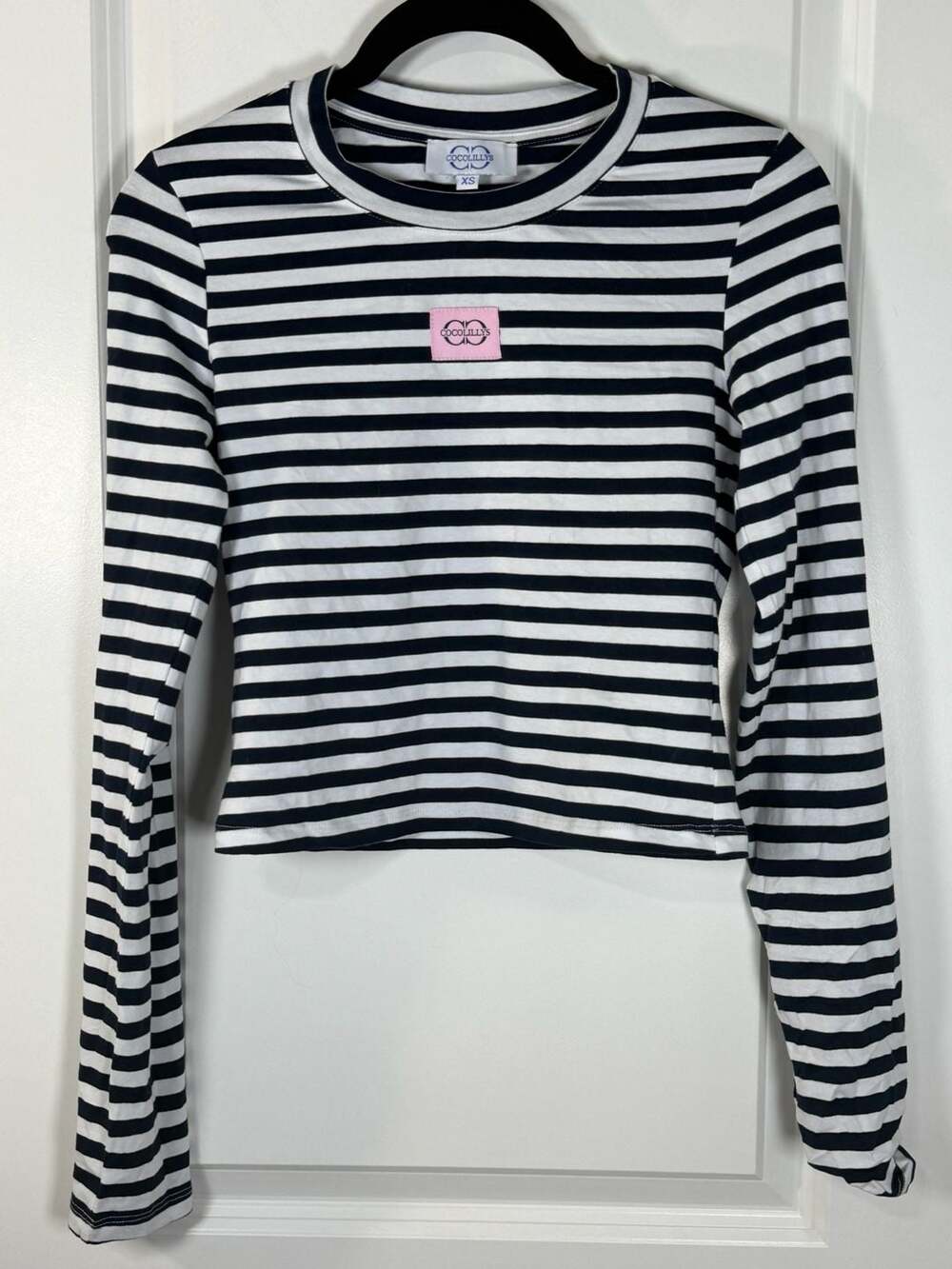 Cocolillys Long Sleeve Mock Neck Striped Crop Top